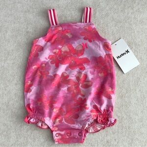 Hurley Baby Girl Pink Floral Bubble Romper Sleeveless Summer Outfit NEW NWT